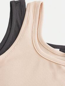 SHEIN Girlism 少女修身休闲圆领背心和骑行短裤多件套 - 深灰色 - 查看 16