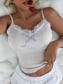 DAZY Top de camisola con parches de encaje y acolchado incorporado para mujeres en verano - Gris - Ver 12