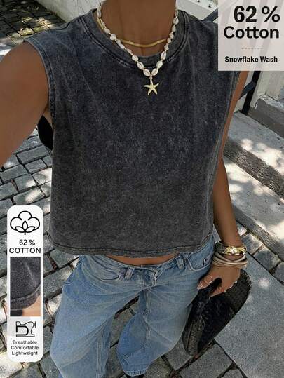 Siren Gaze Women's 62% Cotton Snowflake Washed Floral Grey Tank Top - Summer Casual Top For Dates, Western Festivals, Breathable Retro Y2K Streetwear & Rave Wear, Perfect For Spring/Summer Club, Gym, Festivals & Daily Wear