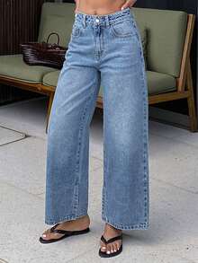 DAZY Women's Regular Waist Loose Straight Leg Casual Cropped Jeans - Light Wash - View 2