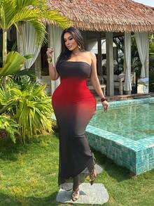 Coolane Women's Plus Size Summer Sexy Going Out Rave Outfit Elegant Beach Outfits Vacation Stretchy Strapless Black Red Print Flattering Curvy Confidence-Boosting Plus Size Dress - Multicolor - View 5