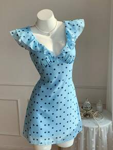 Comfortcana 女士波点印花荷叶边短裙 - 藍色 - 查看 8