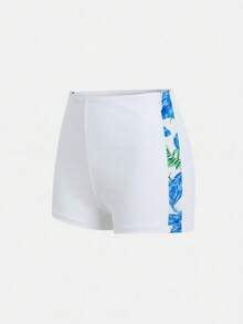 SHEIN 少女插肩袖热带植物印花上衣和短裤泳衣套装 - 粉色 - 查看 4