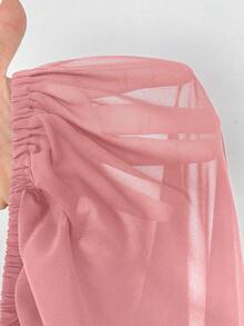 Maweii Blusa elegante de unicolor con volantes y mangas farol para tallas grandes, otoño - Rosa - Ver 6
