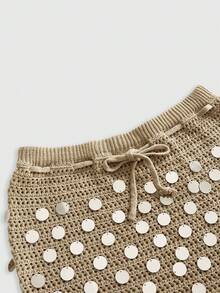 ROMWE Knitted Sexy Vacation Style Sequin Outfit For Party & Music Festival - Khaki - View 3