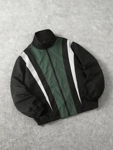 Manfinity EMRG 加大码男士撞色黑绿白风衣 - 綠色 - 查看 1