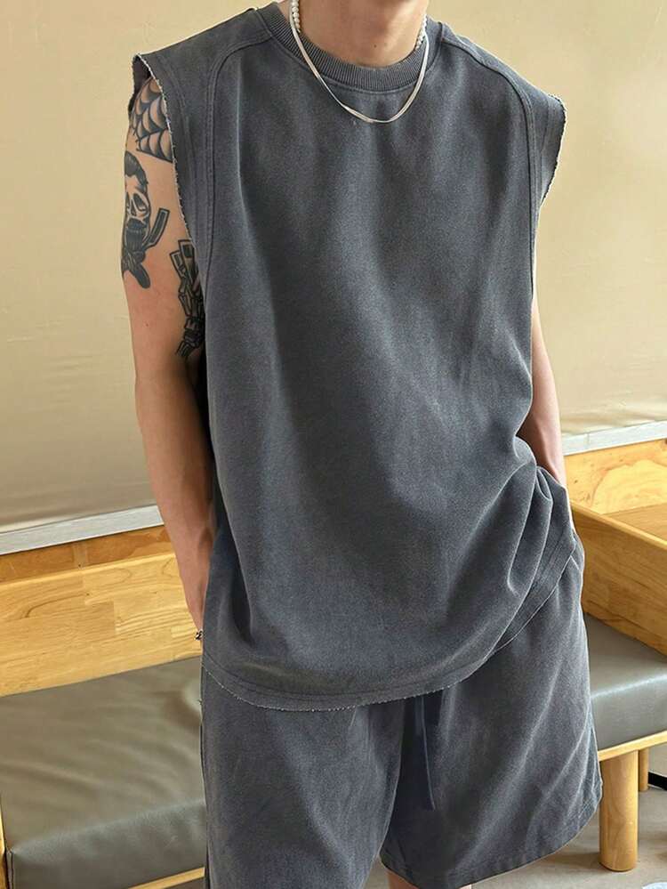 Men's Solid Color Crew Neck Top And Shorts Casual Daily Outfit