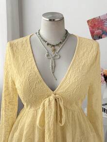 Sweetra Áo thun dài tay cổ đổ dáng rộng dành cho nữ cỡ lớn, màu hồng, thích hợp mặc đi làm. - Màu vàng - Xem 4