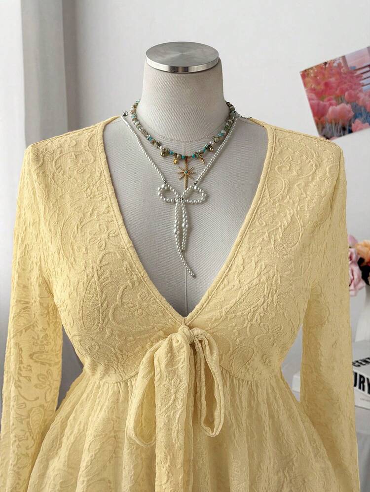 Sweetra Áo thun dài tay cổ đổ dáng rộng dành cho nữ cỡ lớn, màu hồng, thích hợp mặc đi làm. - Màu vàng - Xem 4