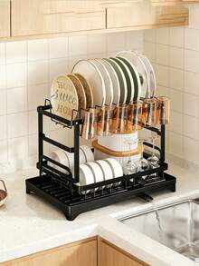 1 Dish Storage Rack, Daily Leisure Home Storage, Set Of Drain Racks Above The Kitchen Countertop Sink, Detachable Large Capacity Double-Layer Drain Rack, - Multicolor - View 3