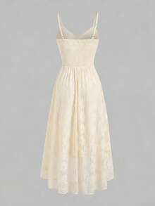 GlowEve Women's Elegant Contrast Lace Pompom Design Maxi Slip Dress - Apricot - View 2