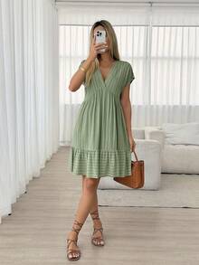 Easowa Women's Striped V-Neck Ruched Casual Party & Travel Mini Dress - Multicolor - View 5