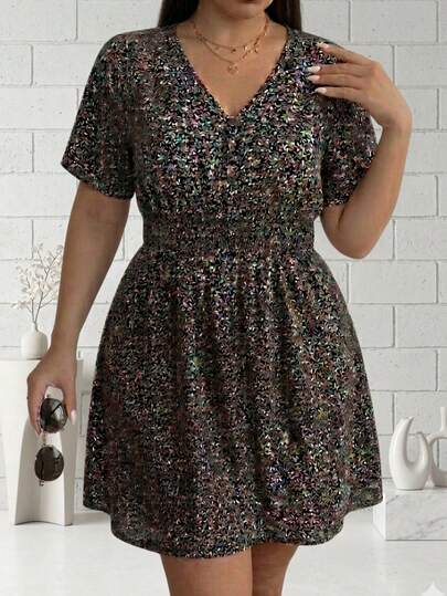 Vestido Corto para Mujer Dama Curvy Plus Size Tallas Extra Estampado de Flores Flor Floreado con Cintura Ajustable Manga Corta Cuello V Cómodo Fresco Ligero Moderno Juvenil Casua Día Noche Diario Bohemio Romántico Primavera Verano Playa Calor