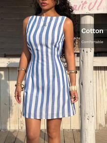 Muchica 蓝色条纹无袖连衣裙 - 藍白色 - 查看 2