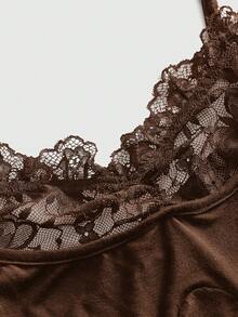 ROMWE Goth Camiseta y top sin mangas versátil y minimalista de encaje con diseño de mariposa, talla grande y sexy - Marrón - Ver 3