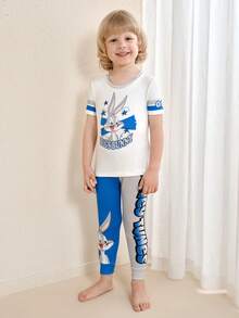 LOONEY TUNES X SHEIN Toddler Boys' Minimalist Graphic Print T-Shirt And Shorts Set - White - View 1