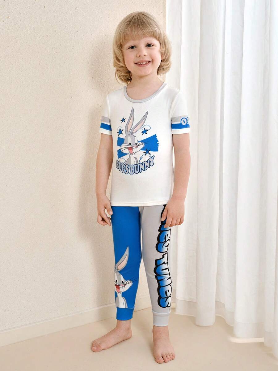 LOONEY TUNES X SHEIN Toddler Boys' Minimalist Graphic Print T-Shirt And Shorts Set - White - View 1