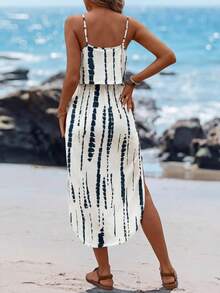 Sylviya 女士夏季亲肤扎染吊带连衣裙，配腰带和侧开衩，夏季连衣裙，春季服装，休闲 - 彩色 - 查看 2