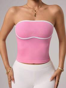 Dewbera Women's Hem Everyday Fitness Sports Bra Top - Pink - View 3