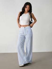 Wide Leg Baggy Pants - Sky Blue - View 3