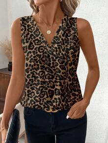EMERY ROSE Camisa casual sin mangas con cuello en V y estampado de leopardo para mujer de talla grande, blusas casuales con estampado de leopardo, últimas blusas para mujer, nuevos lanzamientos de blusas para mujer para el verano - Multicolor - Ver 1