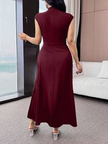 Feyla Women's Contrast Color Cheongsam Collar Dress - Burgundy - View 2
