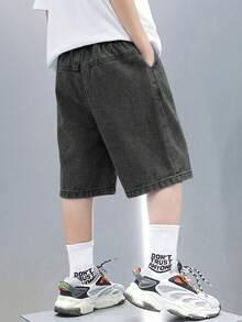 SHEIN Pantalones cortos de mezclilla azul para niño - Negro - Ver 2