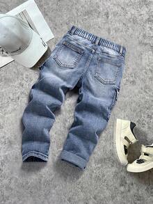 Toddler Boys' Casual Elastic Washed Blue Denim Jeans, Comfortable & Versatile - Blue - View 2