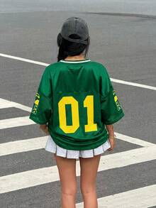 Muchica 休闲运动撞色宽松短袖T恤，数码印花，落肩设计 - 彩色 - 查看 2