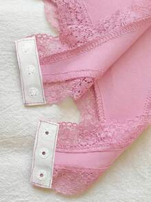 Comfortcana Áo yếm không tay phối ren màu trơn dành cho nữ - Hồng - Xem 6