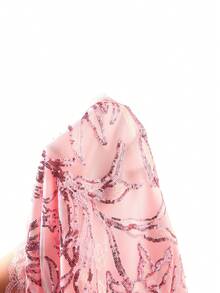 SHEIN Lavishia 女士花卉亮片撞色蕾丝侧开衩下摆时尚A字裙，粉色亮片裙，派对礼服，婚礼宾客裙，生日裙，夏季度假装，外出装，优雅套装，春季套装，复活节套装，粉色早午餐套装，新娘送礼会套装，宾客度假套装 - 粉色 - 查看 8
