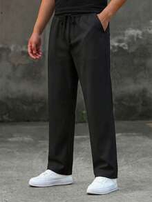 男士纯色时尚优质宽松休闲抽绳裤 - 黑色 - 查看 3