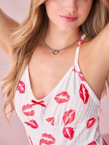 Bonmuse 唇印性感V型露背交叉绑带设计修身舒适女士连体睡衣 - 白色 - 查看 9