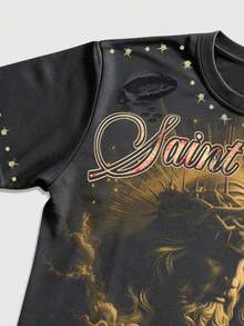 ROMWE MEN Street Life 男士街头耶稣印花短袖T恤 - 灰色 - 查看 3