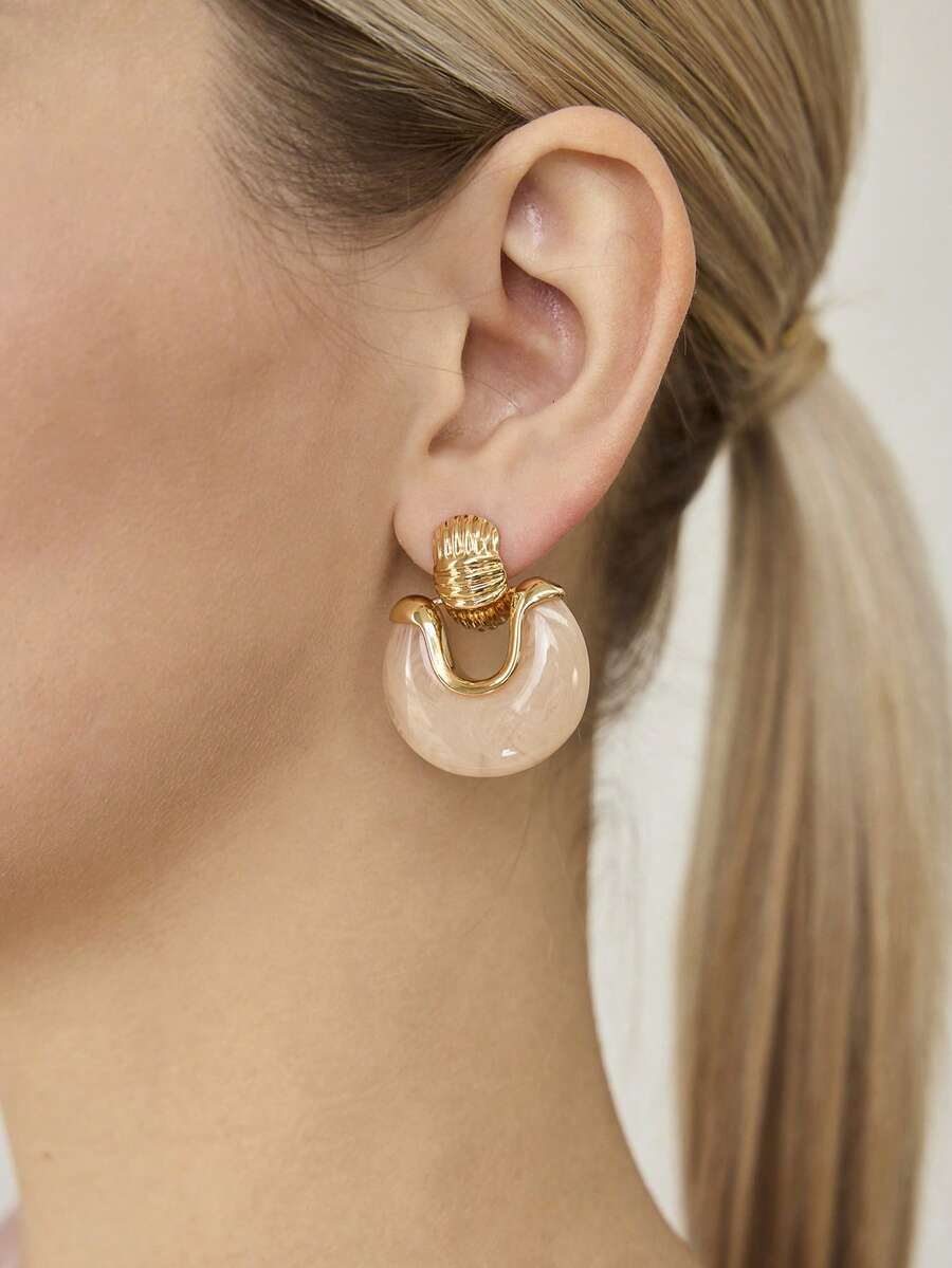 MOTF PREMIUM 18K GOLD-PLATED PINK RESIN NICHE PERSONALIZED RETRO EARRINGS, EARRINGS. - Pink - View 1