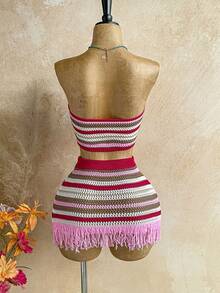 Soleia 女士休闲性感海星装饰吊带背心、流苏裙、针织上衣和裙子两件套 - 彩色 - 查看 2