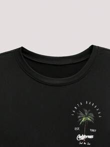 Open Phase Camiseta de tirantes casual de hombre con estampado de árbol de coco y letras, ideal para la primavera y el verano - Negro - Ver 3