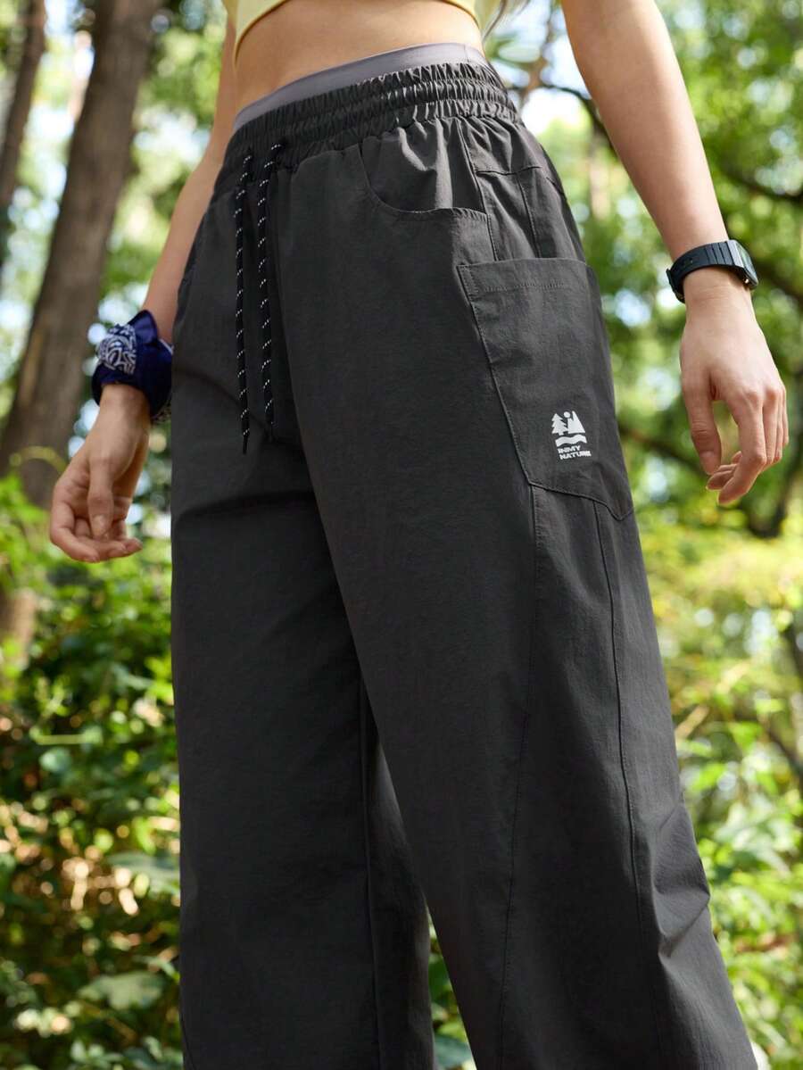 SHEIN In My Nature 女士抽绳腰带休闲百搭日常穿着及户外徒步裤 - 深灰色 - 查看 1