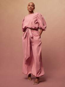 Vixey Solid Woven Elasticized Waistband Jogger Pants - Pink - View 3