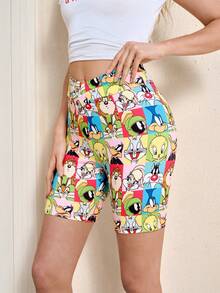 LOONEY TUNES X SHEIN Quần short nữ cạp chun co giãn kiểu dáng thường ngày - Nhiều màu - Xem 1