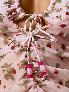 Musera Resort Vestido de cubrimiento con estampado de fresa, escote en pico, fruncido delantero, espalda descubierta y cuello de halter. Lindo y bonito para primavera, verano, vacaciones y ocasiones de playa. - Multicolor - Ver 6