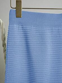 Franclia 女士夏季度假休闲镂空针织背心和迷你裙两件套 - 淺藍色 - 查看 3