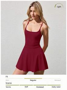 CourtClass 女士优雅无袖连衣裙 - 酒紅色 - 查看 4