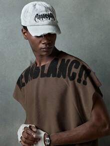 NEON BLANC Men's Street Fashion White Knit Crew Neck Letter Print Knit Tank Top, Suitable For Summer - Coffee Brown - View 7