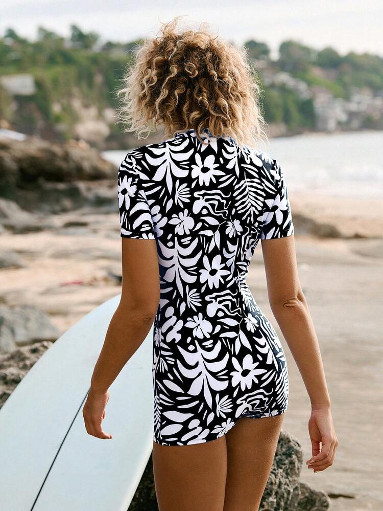 Swim SPRTY Women's Floral Sexy Tight-Fitting Sporty Romper