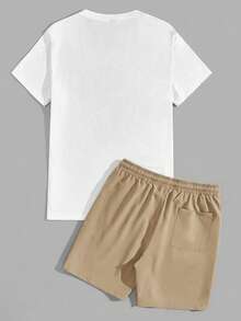 Manfinity VCAY White Fitted Knit T-Shirt And Shorts Set - Khaki - View 2