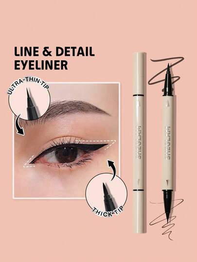 SHEGLAM 多用途線條和細節眼線筆-黑色 2 合 1 防水雙頭液體眼線筆 超細防汗易於使用精準超細粗眼線筆促銷哥德眼線筆 品牌 美容 化妝 化妝品 適合女性與女孩 完美搭配冬季春季 Y2K 時尚 流行 生日 情人節禮物 假期 派對準備就緒 最佳顏色