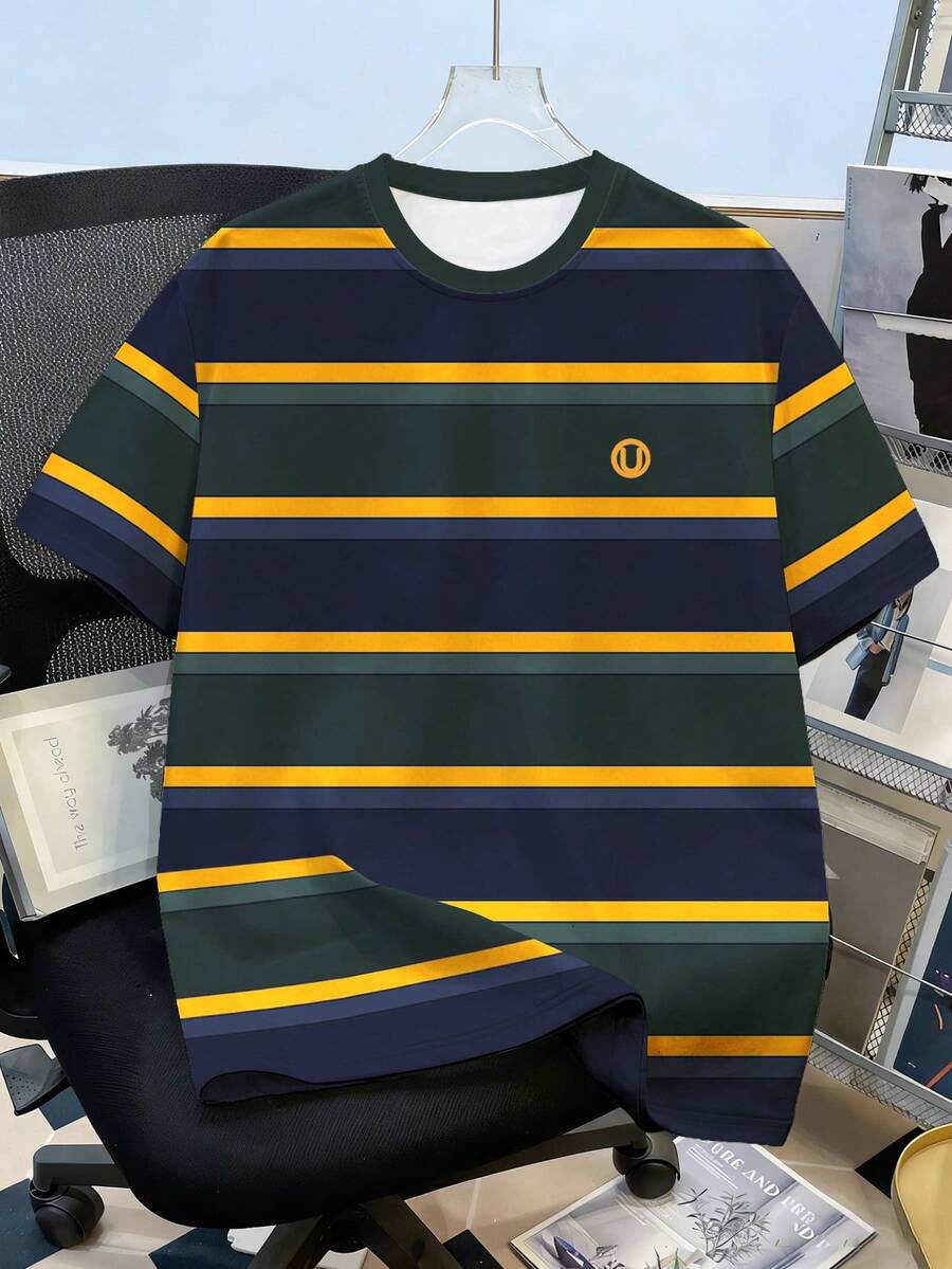 Manfinity Joysei Áo thun ngắn tay unisex phong cách retro sinh viên, họa tiết sọc tương phản, thích hợp mặc ngoài trời. - Nhiều màu - Xem 1