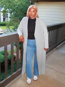 Enliva Plus Size Women's Solid Color Minimalist Casual Long Sleeve Duster Coat Winter Fall Autumn, For Apple Rounded Body Shape - Grey - View 6