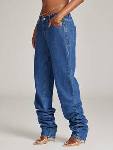 NYA SZN Denim Mid Rise Dark Wash Denim Jeans Stacked Casual Everyday Classy Modest Western Country Streetwear Trousers Spring Summer Outfits For Women - Medium Wash - View 4
